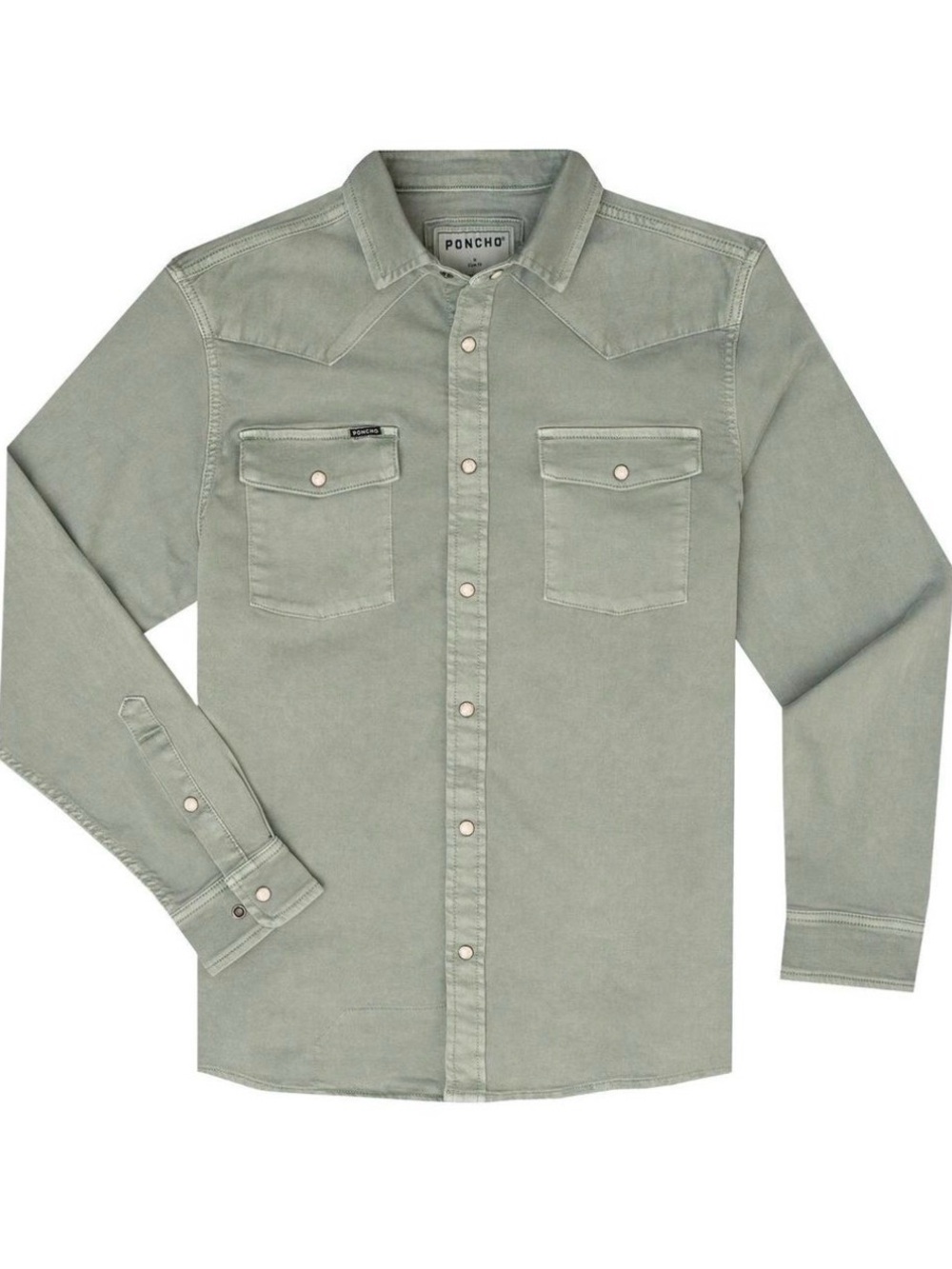 Poncho Men's Sage Green Denim Long-Sleeve Western Button-Down Shirt
